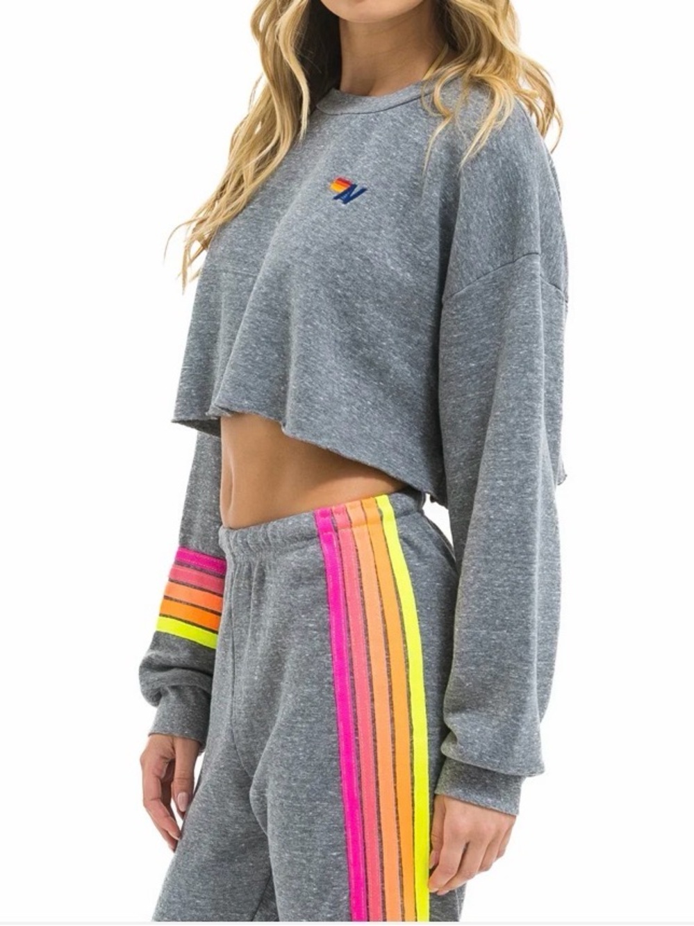 Aviator Nation Rugby Stitch Cropped Crew Sweatshirt Relaxed